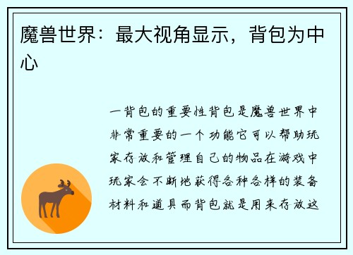 魔兽世界：最大视角显示，背包为中心